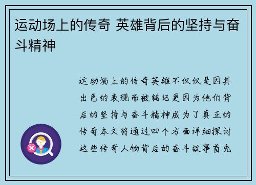 运动场上的传奇 英雄背后的坚持与奋斗精神