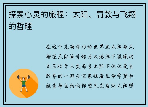 探索心灵的旅程：太阳、罚款与飞翔的哲理